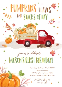 Birthday Invitation Pumpkin Truck Red design preview