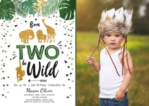 Birthday Invitation Safari Animals Born to be Wild Boy Photo design preview
