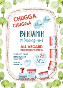 Birthday Invitation Train Rails Green design preview