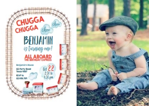Birthday Invitation Train Rails - With Photo design preview