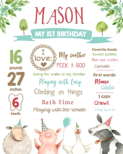 Milestones Poster Farm Animals Boy design preview