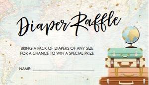 Diaper Raffle Ticket Travel Adventure Suitcases design preview
