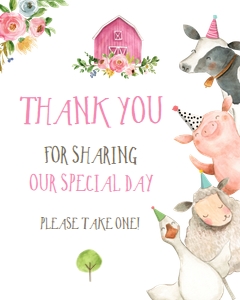 Thank You Sign Farm Animals Girl White design preview