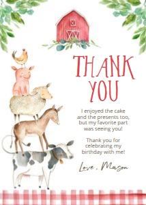 Thank You Card Farm Animals Boy design preview
