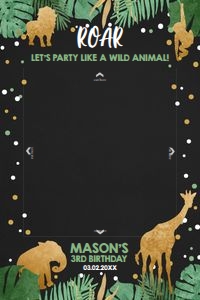 Birthday Photo Booth Frame Safari Animals Chalk design preview
