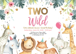Birthday Invitation Safari Two Wild Girl design preview