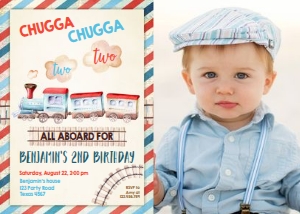 Birthday Invitation Vintage Train - With Photo design preview