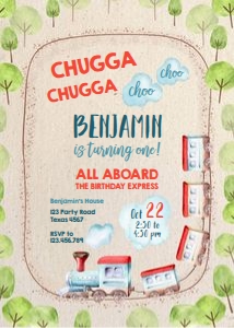 Birthday Invitation Train Rails Brown design preview