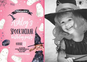 Birthday Invitation Spooktacular Pink With Photo design preview