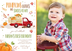 Birthday Invitation Pumpkin Truck Red - With Photo design preview