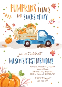 Birthday Invitation Pumpkin Truck Blue design preview