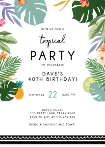Birthday Invitation Tropical White design preview
