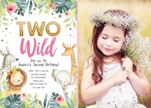 Birthday Invitation Safari Animals Two Wild Girl Photo design preview