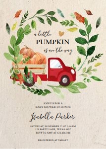 Baby Shower Invitation Pumpkin Truck Brown: Baby Shower Invitation Pumpkin Truck Brown