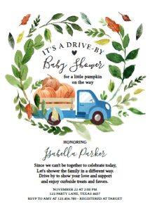Baby Shower Invitation Pumpkin Truck White Blue: Baby Shower Invitation Pumpkin Truck White Blue