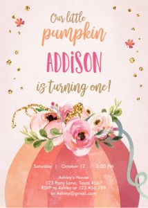 Birthday Invitation Little Pumpkin Floral design preview