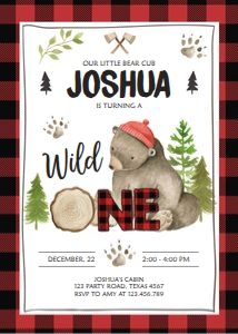 Birthday Invitation Lumberjack Bear One White design preview
