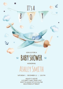 Baby Shower Invitation Airplane Its a Boy Blue design preview