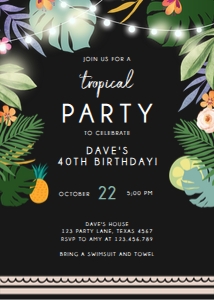 Birthday Invitation Tropical Black design preview