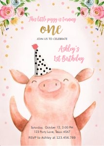 Birthday Invitation Pig Pink design preview