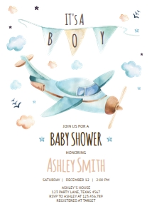 Baby Shower Invitation Airplane Its a Boy White design preview