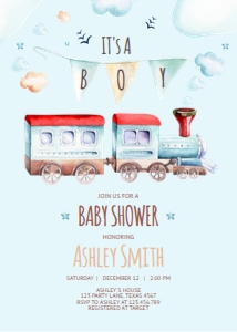 Baby Shower invitation Train Blue design preview
