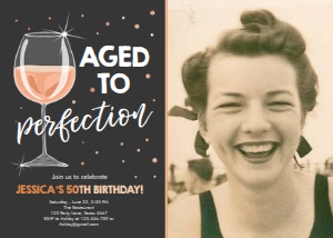 Birthday Invitation Aged to Perfection Rose Wine - With Photo design preview