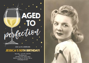 Birthday Invitation Aged to Perfection White Wine - With Photo design preview