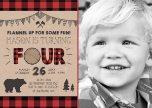 Birthday Invitation Lumberjack Four Boy - With Photo design preview