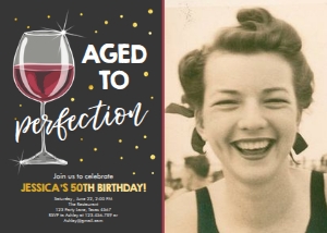 Birthday Invitation Aged to Perfection Red Wine - With Photo design preview
