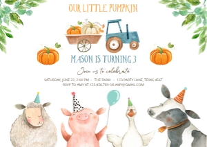 Birthday Invitation Farm Boy Pumpkin design preview