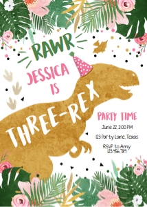 Birthday Invitation Dinosaur T-Rex Girl design preview