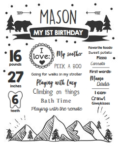 Birthday Milestones Sign Wild Adventure Black design preview