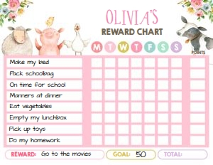 Reward Chart Farm Animals design preview