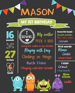 Birthday Milestone Poster Little Monsters design preview