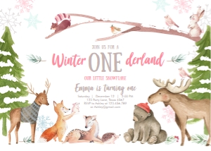 Birthday Invitation Winter Onederland White V1 design preview