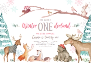 Birthday Invitation Winter Onederland White V2 design preview