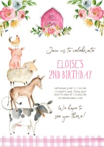 Birthday Invitation Stacked Farm Girl design preview