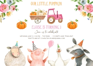 Birthday Invitation Farm Pumpkin Girl: Birthday Invitation Farm Girl Pumpkin