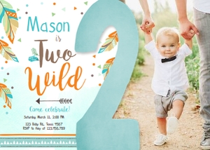 Birthday Invitation Feathers Two Wild Boy design preview