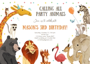 Birthday Invitation Zoo White Balloon design preview