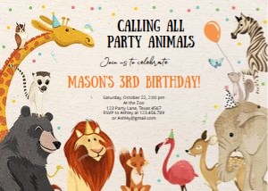 Birthday Invitation Zoo Brown Balloon design preview