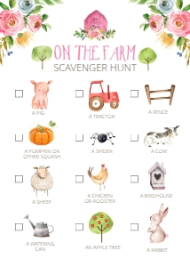 Scavenger Hunt Farm Animals Girl design preview