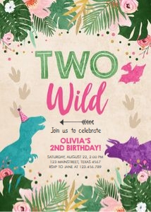 Birthday Invitation Dinosaur Two Wild Girl design preview