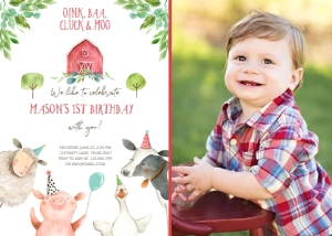 Birthday Invitation Farm Animals Boy - With Photo design preview