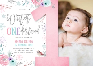 Birthday Invitation Winter Onederland Floral One design preview