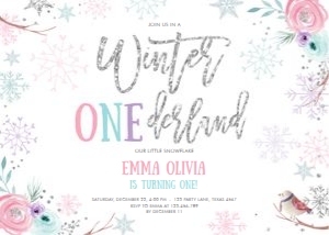 Birthday Invitation Winter Onederland Floral Horizontal design preview