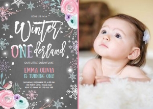Birthday Invitation Winter Onederland Chalk Lights Photo design preview
