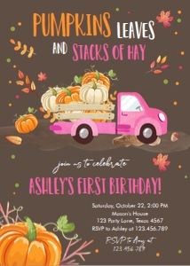 Birthday Invitation Pumpkin Truck Pink Brown design preview