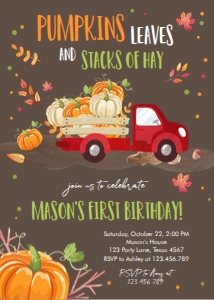 Birthday Invitation Pumpkin Truck Red Brown design preview